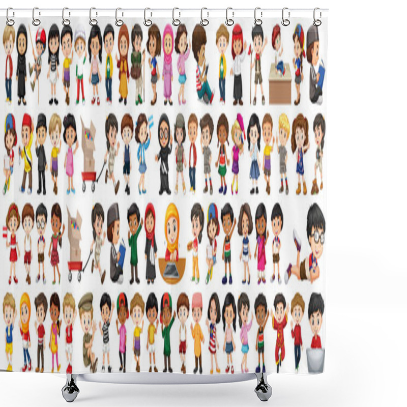 Personality  Children With Different Nationalities On White Background Shower Curtains
