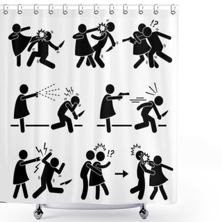 Personality  Woman Female Girl Self Defense Stick Figure Pictogram Icon Shower Curtains