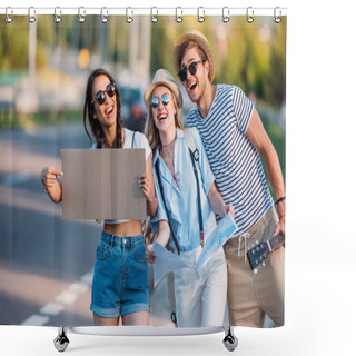 Personality  Multicultural Friends Hitchhiking Together Shower Curtains