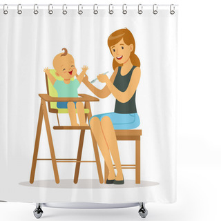 Personality  Mother Feeding Her Baby In Highchair Shower Curtains