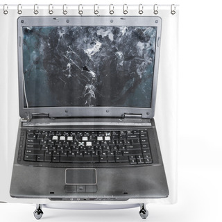 Personality  Front View Of Old Damaged Laptop Isolated Shower Curtains