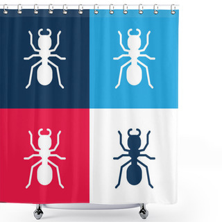 Personality  Ant Blue And Red Four Color Minimal Icon Set Shower Curtains