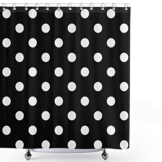 Personality  White Polka Dots On Black Textured Fabric Background Shower Curtains