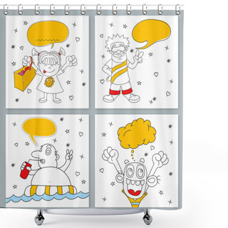 Personality  Hand Drawn Doodle Characters Set. Shower Curtains