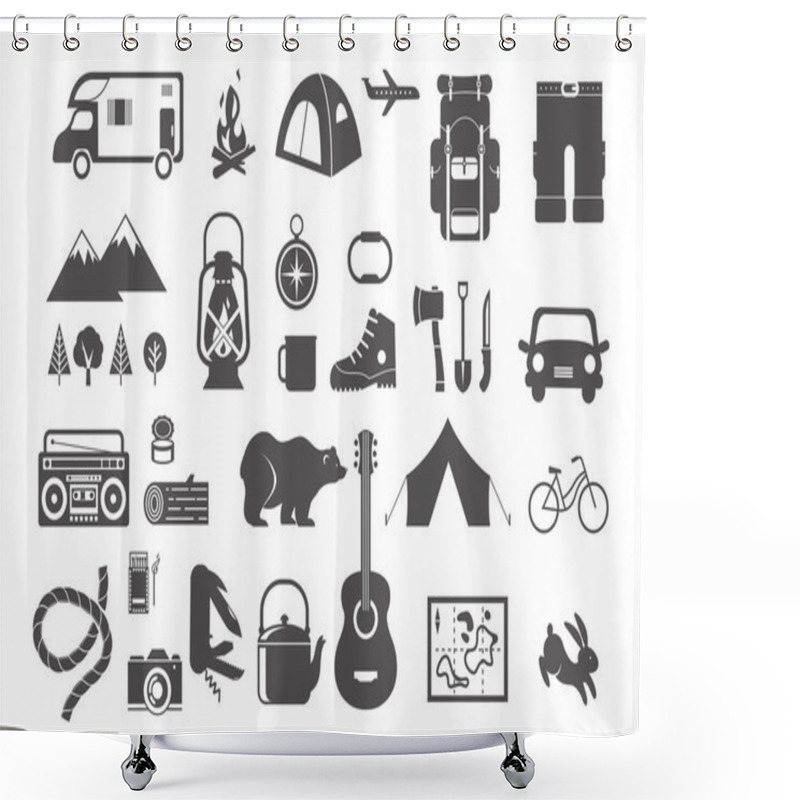 Personality  Hiking, Camping - Set Of Icons And Elements Shower Curtains