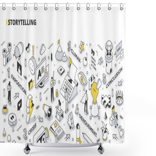 Personality  Storytelling Concept. Stages Of Successful Story Structure: Exposition, Crisis, Climax, Denouement, Conclusion. Building Up Customer Interest. Communication Technology. Outline Isometric Illustration Shower Curtains