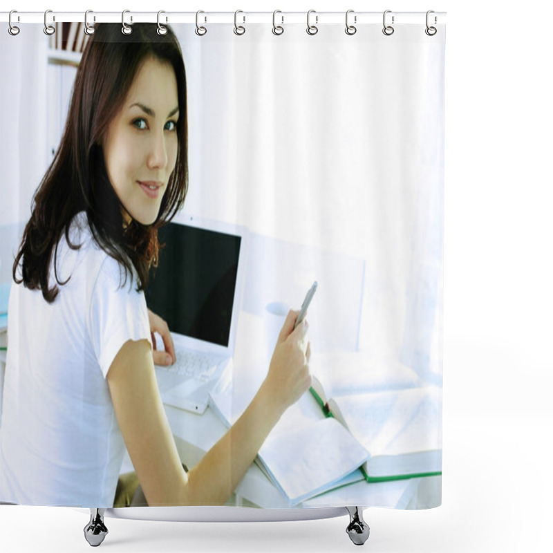 Personality  Student Studying With Laptop At Home Shower Curtains