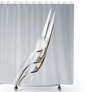 Personality  Dessert Forks With Two Tines Isolated On Grey Shower Curtains