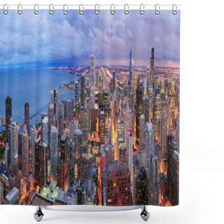 Personality  Chicago Skyline Panorama Aerial View Shower Curtains
