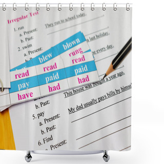 Personality  English Exam On Table With Pencil Shower Curtains