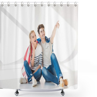 Personality  Young Couple With American Flag Shower Curtains