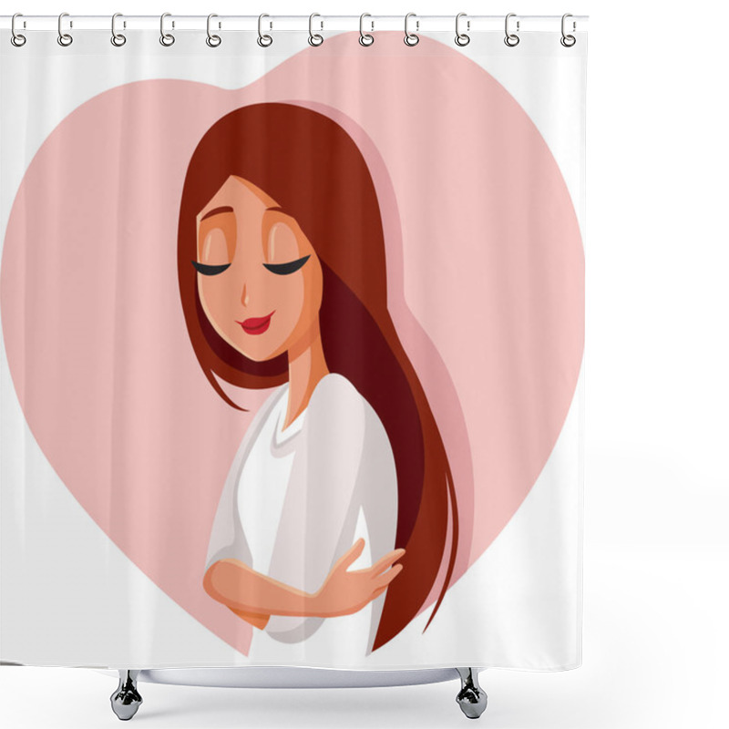 Personality  Woman Hugging Herself Showing Acceptance And Self Love Shower Curtains