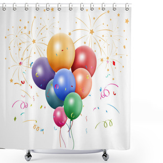 Personality  Colorful Birthday With Balloon And Fireworks Shower Curtains