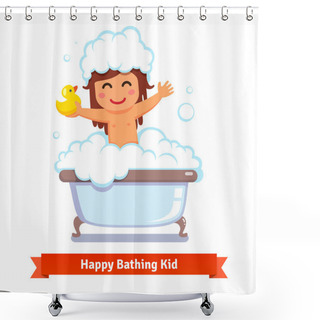 Personality  Baby Girl Taking Bath With Duck Toy And Bubbles Shower Curtains