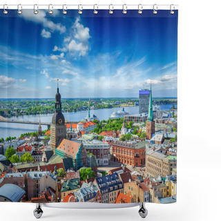 Personality  Aerial View Of Riga Center From St. Peter's Church, Riga, Latvia Shower Curtains
