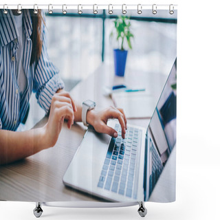 Personality  Cropped Image Of Female Hands Searching Web Information During Social Networking Via Modern Laptop Computer, Woman Connecting To Wifi Wireless For Making Online Netbook Booking And Banking Shower Curtains