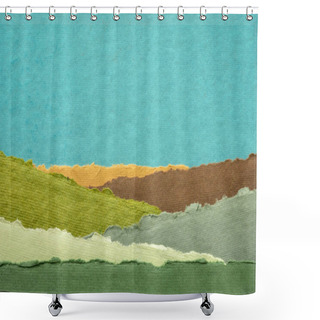Personality  Abstract Landscape With Blue Sky And Green Fields In A Valley - A Collection Of Colorful Handmade Indian Papers Produced From Recycled Cotton Fabric Shower Curtains