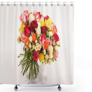 Personality  Bouquet Of Assorted Multicolored Roses Isolated On White Background. Shower Curtains