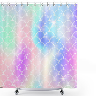 Personality  Rainbow Scales Background With Kawaii Mermaid Princess Pattern. Shower Curtains