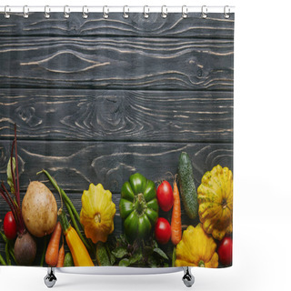 Personality  Food Composition With Colorful Vegetables On Dark Wooden Table Shower Curtains