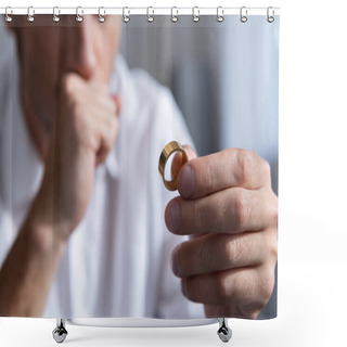 Personality  Partial View Of Man Holding Ring At Home Shower Curtains