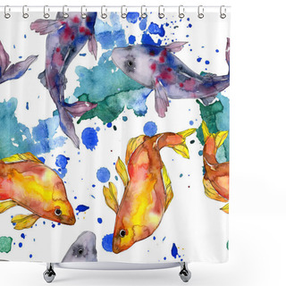 Personality  Spotted Aquatic Underwater Colorful Fish Set. Red Sea And Exotic Fishes Inside. Watercolor Illustration Set. Watercolour Drawing Fashion Aquarelle. Seamless Background Pattern. Fabric Wallpaper Print. Shower Curtains