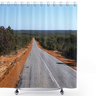 Personality  Sealed Outback Road Lined With Red Earth And Bushed Leading Towards Horizon Shower Curtains