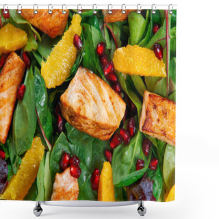 Personality  Fresh Salmon Salad With Vegetables, Pomegranate And Orange. Shower Curtains