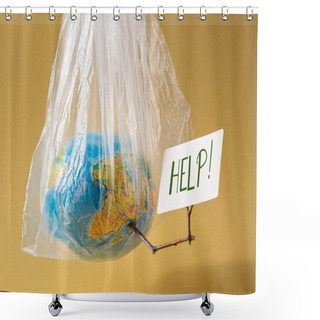 Personality  World Environment Day Concept Earth Holds Card With The Inscription Help Shower Curtains