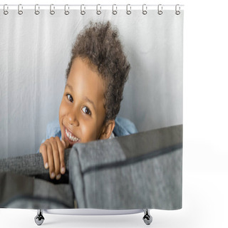 Personality  Adorable Afro Boy Hiding By Sofa Shower Curtains