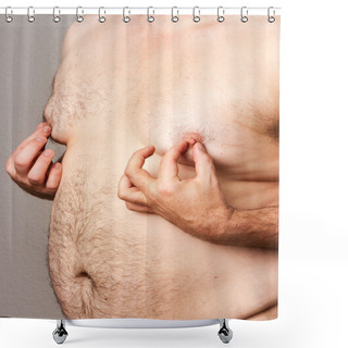 Personality  Fat Man At His Nipples Shower Curtains