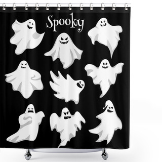 Personality  Scary White Ghosts Design On Black Background - Halloween Celebration Shower Curtains