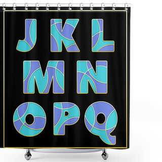 Personality  Colorful Stylized ABC Mosaic Font With Capital Letters From J To Q. Part 2 Of 5. Enamel Jewelry Art Isolated Characters In Bright Violet And Blue Colors. Vector Illustration For Stylish Design. Shower Curtains