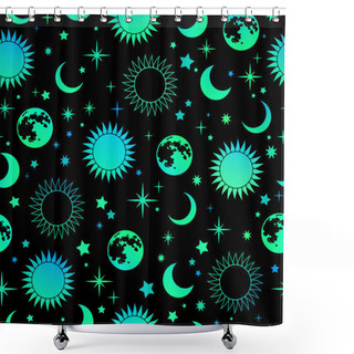 Personality  Mystical Esoteric Pattern With Sun Moon And Stars Shower Curtains