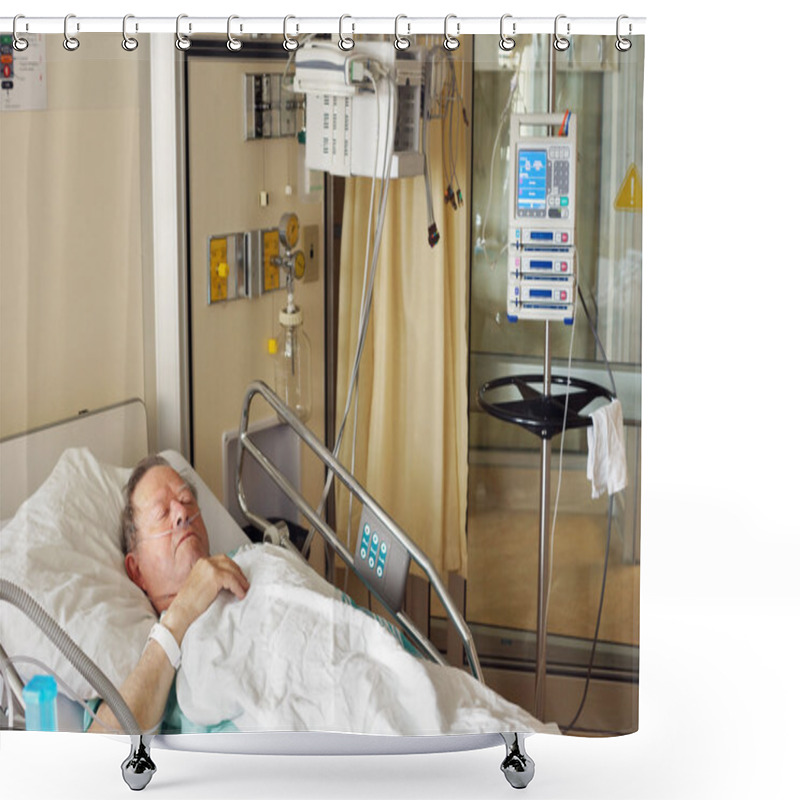 Personality  Senior Man In Hospital Bed Shower Curtains