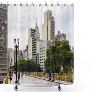 Personality  Sao Paulo, Brazil, November 30, 2019: Santa Ifigenia Viaduct On Downtown Cityscape Of Sao Paulo. Shower Curtains