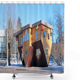 Personality  Upside Down House In The Russian Exhibition Center Shower Curtains