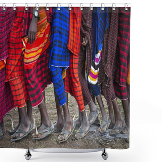 Personality  Cropped Shot Of Feet Of Maasai Warriors Walking Shower Curtains