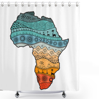 Personality  Textured Vector Map Of Africa. Hand-drawn Ethno Pattern, Tribal Background. Vector Illustration. Abstract Colored Background Shower Curtains