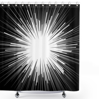 Personality  Light Rays. Comic Book Black And White Radial Lines Background. Rectangle Fight Stamp For Card. Manga Or Anime Speed Graphic. Explosion Vector Illustration. Sun Ray Or Star Burst Element Shower Curtains