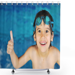 Personality  Little Boy At Swimming Pool Shower Curtains