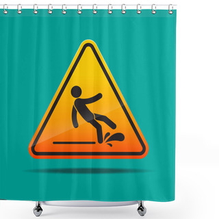 Personality  Wet Floor Sign Or Slipped Sign Vector Illustration. Shower Curtains