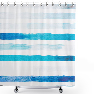 Personality  Light Blue And Turquoise Watercolor Lines On White Shower Curtains
