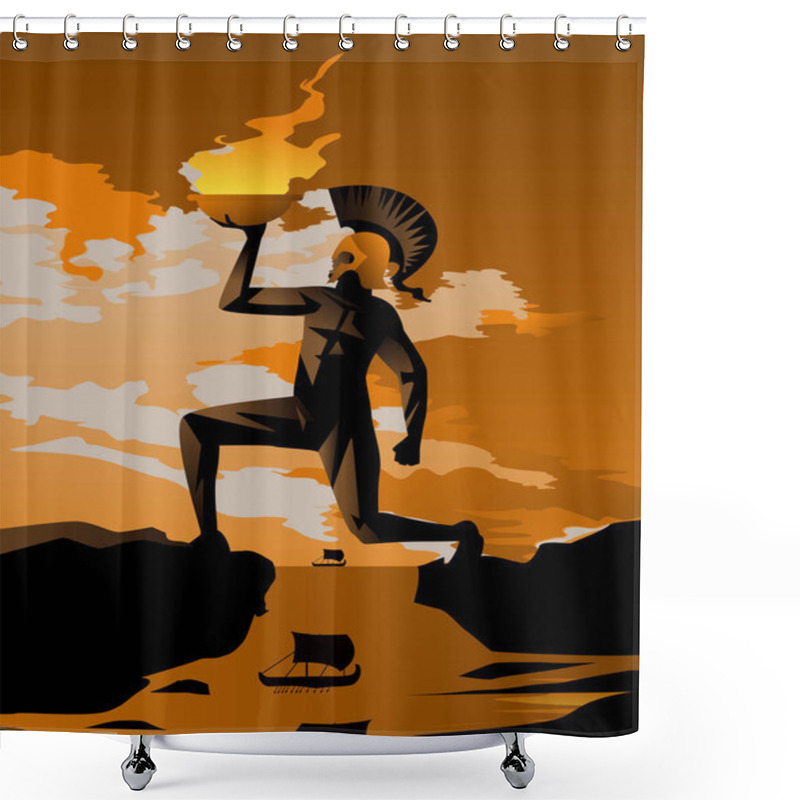 Personality  Giant Rhodes Colossus Pass Statue Shower Curtains