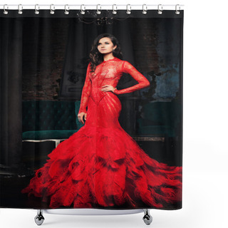 Personality  Fashion Woman In Evening Gown In Retro Interior Shower Curtains