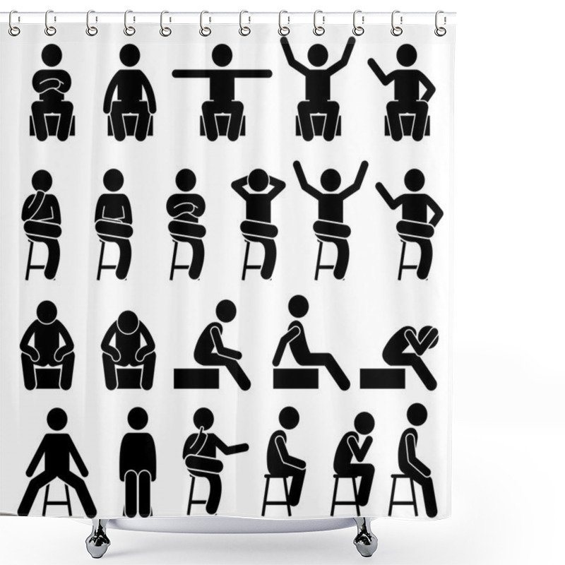 Personality  Sitting on Chair Poses Postures Human Man People Stick Figure Stickman Pictogram Icons shower curtains