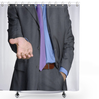 Personality  Young Businessman With Raised Hand Shower Curtains