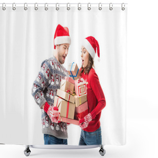 Personality  Young Couple Holding Christmas Gifts  Shower Curtains