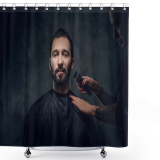Personality  Portrait Of Male, Wich Gets A Beard Care From Woman Shower Curtains