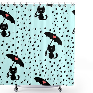 Personality  Seamless Pattern With Cute Kitties Under The Rain Shower Curtains